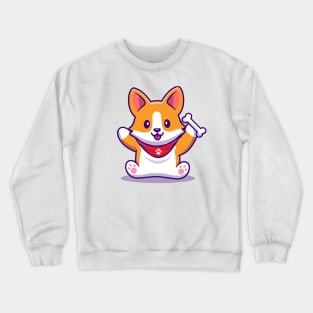 Cute Corgi Holding Bone Crewneck Sweatshirt